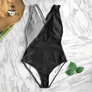 Cupshe Solid and Striped Crisscross Swimsuit